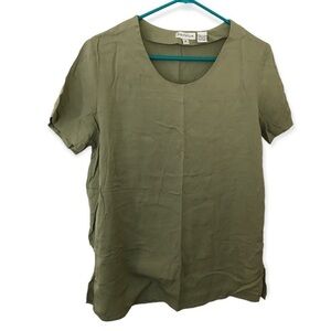 Vintage Ann Taylor 100% silk olive green short sleeve top